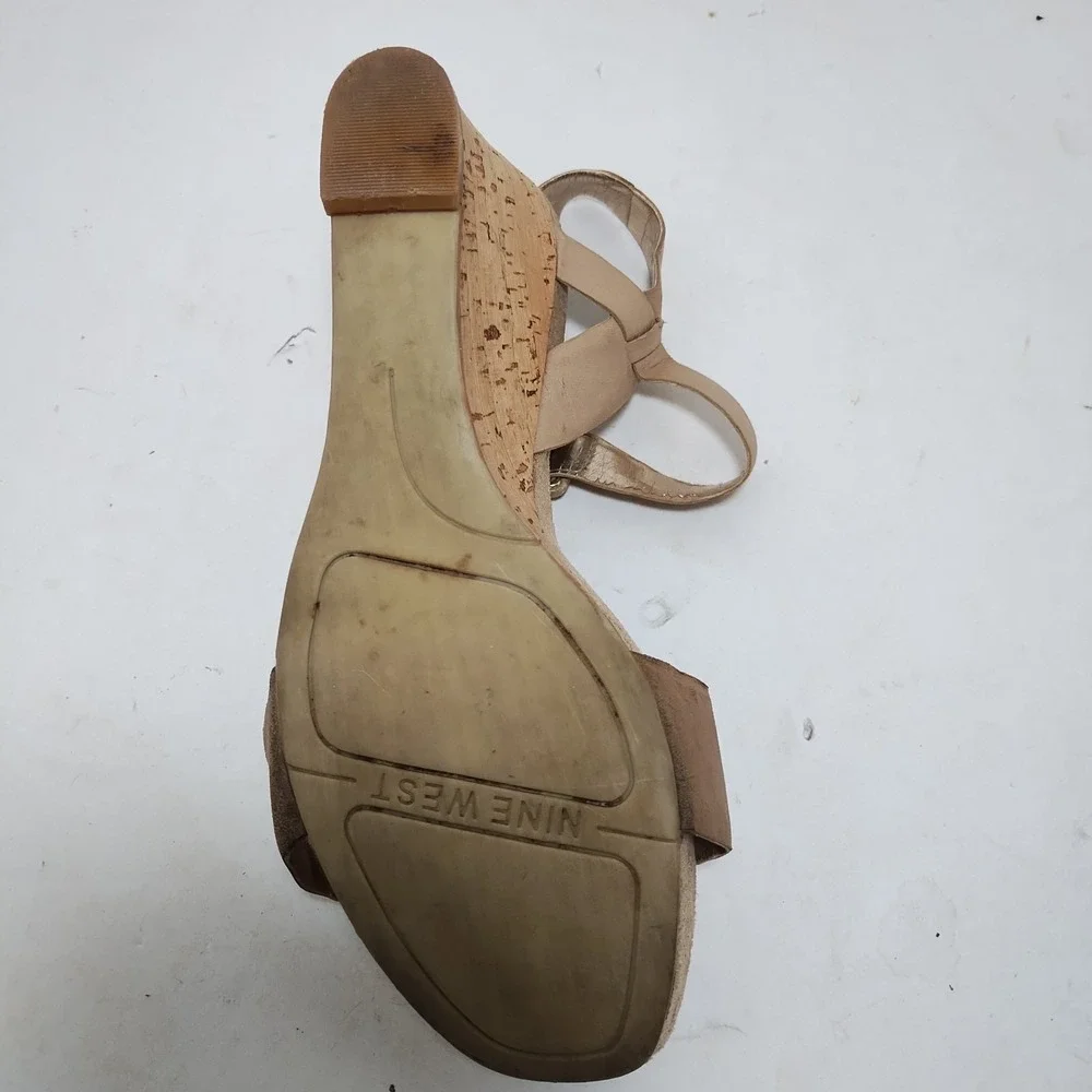 Nine West Womens Rhinestone Platform Cork Wedge Sandals Ankle‎ Strap Buckle 8 M